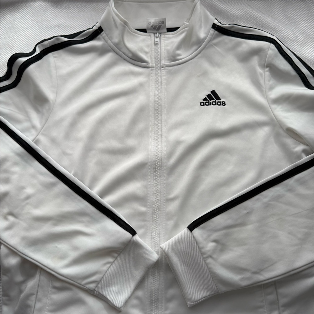 Adidas White Track Jacket with Black Stripes - Youth XL (18/20)